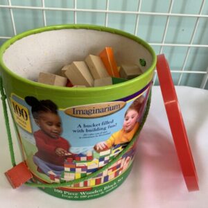 Toy:  Wooden Colorful Block Set with Shape Sorter Lid - 100 Pieces