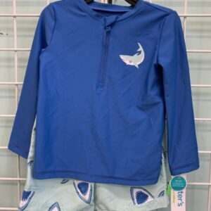 Size 3T - Blue Shark Rash Guard Swim Set (New)