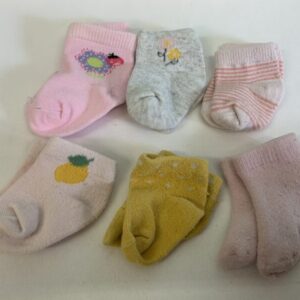 Socks - Infant - 03/06 Month, Pink/Yellow/Grey 6 Pack