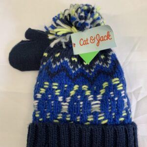 Winter Hat - Infant, 12/24 Month, Blue/Yellow Cat & Jack with Mitten (New)