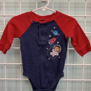 Size 06/09 Month - Red/Blue Space Monkey Onesie