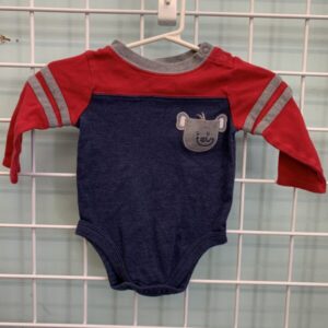 Size 06/09 Month - Red/Blue Elephant Monkey Onesie