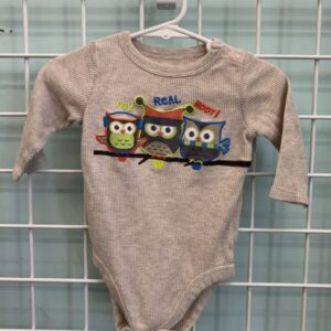 Size 06/09 Month - Khaki Owl Onesie