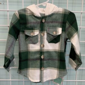 Size 06/12 Month - Green/White Flannel Shirt (New)