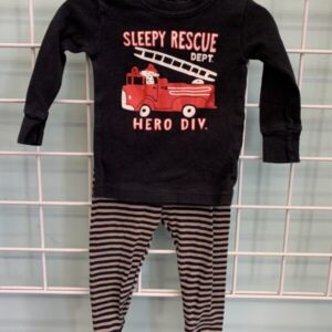 Size 12 Month - Black Firetruck PJ Set