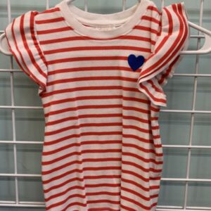 Size 8 - White/Red Stripe Ruffle Shirt