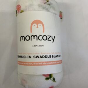 Blanket: White/Pink Floral Momcozy Muslin Swaddle (New)