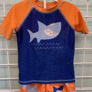 Size 2T - Orange/Blue Shark Swim Set