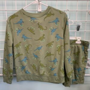 Size 10/12 - Green Dinosaur Sweatshirt PJ Set