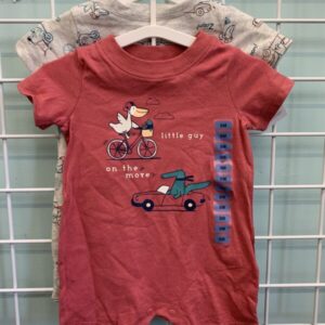 Size 09 Month - Grey/Red Little Guy on the Move Rompers (New)