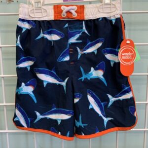 Size 2T - Blue/Orange Shark Swim Trunk (New)