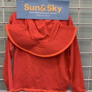 Size 5/6 - Pink/Orange Rash Guard & Hat Set (New)