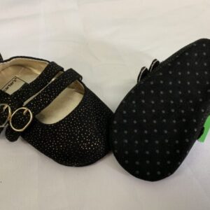 Shoes - Size 01 Infant,  3/6 Month, Black/Gold Crib Shoe