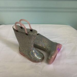 Boots - Size 05 Toddler, Silver Sparkle Light Up Western Chief Rain Boot