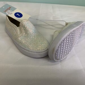 Shoes - Size 07 Toddler, White Sparkle Slip On (New)
