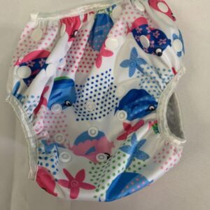 Size 00/08M- White/Pink Fish Grow With Me Alva Baby Swim Diaper