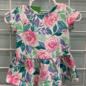 Size 00/03 Month - White/Pink Rose Dress with Bloomer
