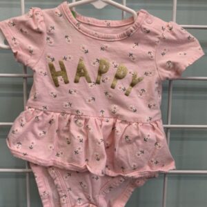 Size 03 Month - Pink Floral Happy Onesie