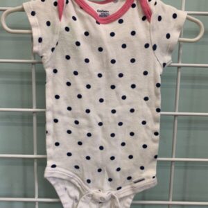 Size 06/09 Month - White/Blue/Pink Polka Dot Onesie