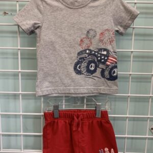 Size 18 Month -  Grey/Red Flag Monster Truck Set