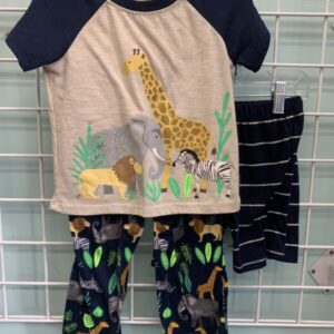 Size 3T - Blue/Brown Animals 3 Piece PJ Set