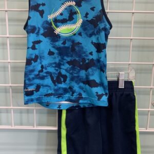 Size 3T - Blue/Green Baseball Short Set