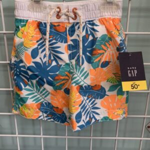 Size 3T - White/Blue/Orange Leaf Whale Swim Trunk (New)