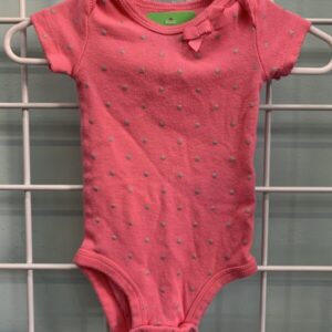 Size 00 Newborn - Pink/Silver Polka Dot Onesie