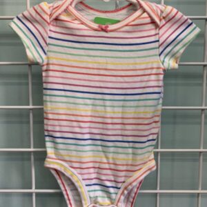 Size 06 Month - White/Rainbow Stripe Onesie