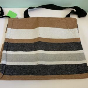 Bag: Woven Canvas Side Cinch Sack - Brown/White/Grey