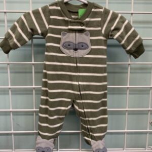 Size 00 Newborn - Green Racoon Fleece Sleeper