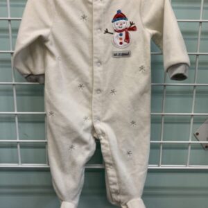 Size 09 Month - White Fleece Snowman Sleeper