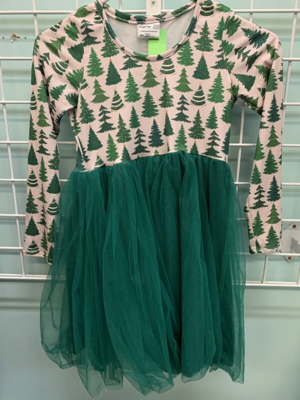 Size 8/10 - Green/Pink Tree Rosey Posey Dress (Made in Altoona WI)