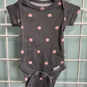 Size 00 Preemie - Grey/Pink Polka Dot Preemie Onesie