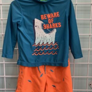 Size 2T - Blue/Orange Beware of Sharks Swim Set