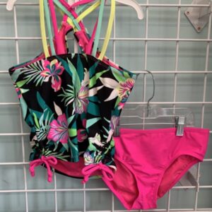 Size 10/12 - Black/Pink Floral Swimsuit