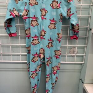 Size 5T - Blue/Pink Monkey Fleece Sleeper
