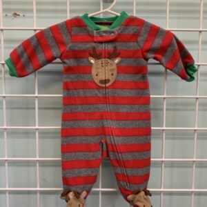 Size 00 Newborn - Red/Grey Deer Fleece Sleeper
