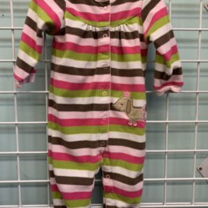 Size 12 Month - Pink Stripe Fleece Romper