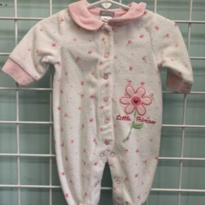 Size 00 Newborn - White/Pink Terry Cloth Sleeper