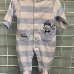 Size 06 Month - White/Blue Stripe Fleece Sleeper