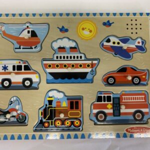 Puzzle: 8 pc. Melissa & Doug Wooden Sound Peg Vehicles