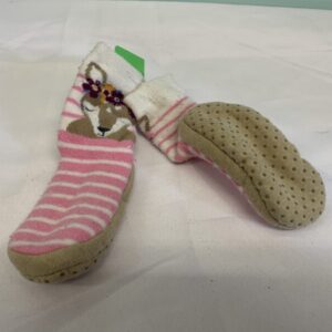 Slipper - Size 03/04 Infant, 12/24 Month, White/Pink Deer Slipper Sock