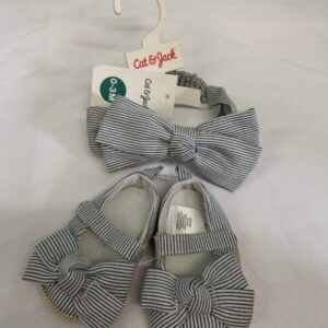 Shoes - Size 01 Infant,  0/3 Month, Blue/White Crib Shoe & Headband (New)