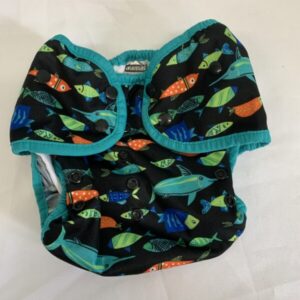 Cloth Diaper: Thirsties Size 3 Cover - Blue/Black Fish (No Insert)