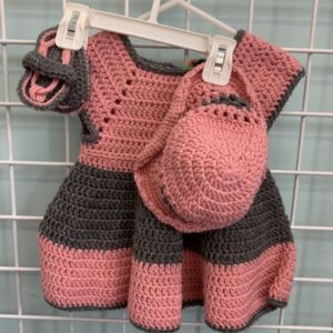Size 06/12 Month - Pink/Grey Crocheted Dress Set