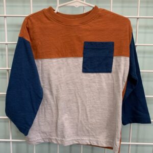 Size 2T - Grey/Orange/Blue Pocket Shirt