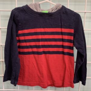 Size 2T - Blue/Red Stripe Hooded Shirt