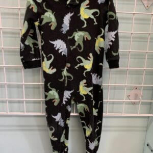 Size 3T - Black Dinosaur Fleece Sleeper