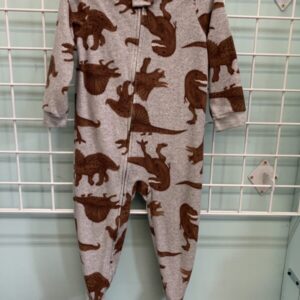 Size 3T - Grey/Brown Dinosaur Fleece Sleeper
